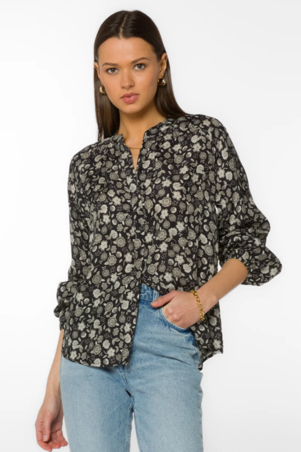 VH SAYA BLACK FLORAL SHIRT