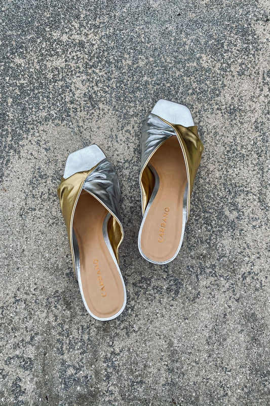 CR SAGE SLIDE HEEL IN GOLD AND SILVER