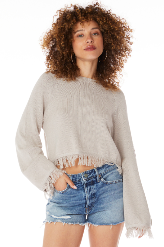 BB L/S CREWNK TOP W/ FRINGE