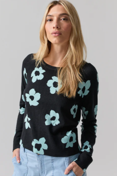 SC ALL DAY LONG SWEATER IN FLOWER POP IN AQUA